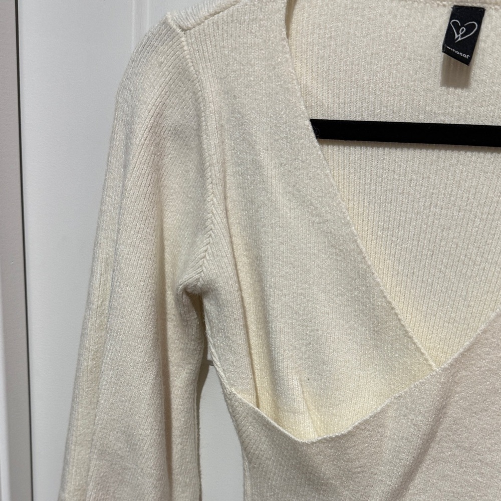 Ivory Knit Wrap-Style Mini Dress - Picture 2 of 5